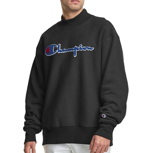 Champion Other - Champion Life Reverse Weave Mockneck Crew, Chenille Vintage Logo Black Applique